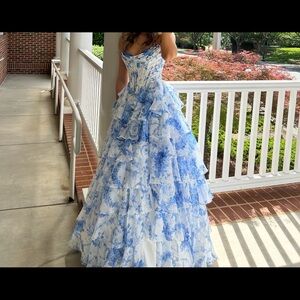 Sherri Hill 57250 Blue and White Prom Dress